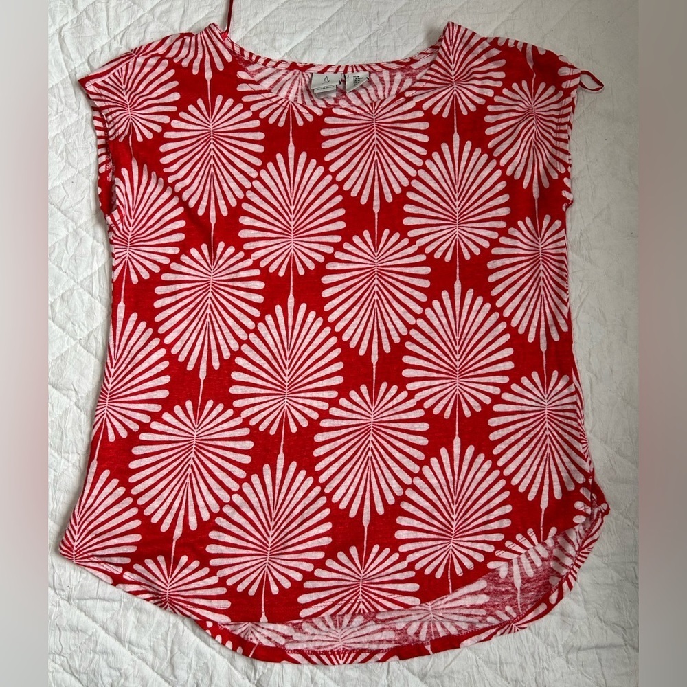 Joie Red and White Graphic Short Sleeve Top 100%Linen